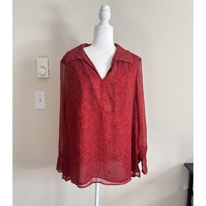Vintage Y2K SILK Beaded Top V Neck Lined Red Paisley Floral ICE 90s Whimsigoth